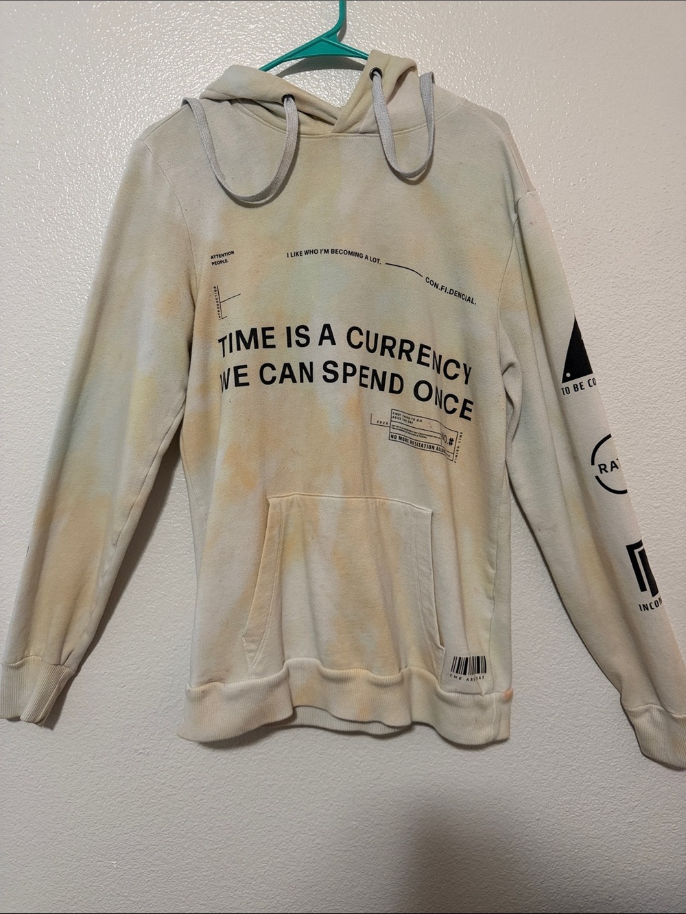 No Boundaries Tie-Dye Crewneck Hoodie - Cream, Beige, Light Yellow